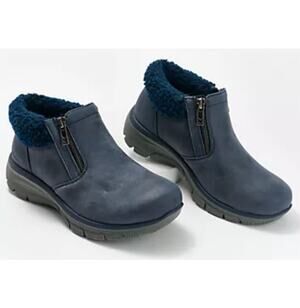 Skechers Women Easy Going Ankle Boots US 7.5 Navy Blue Water Repellent Lined NIB